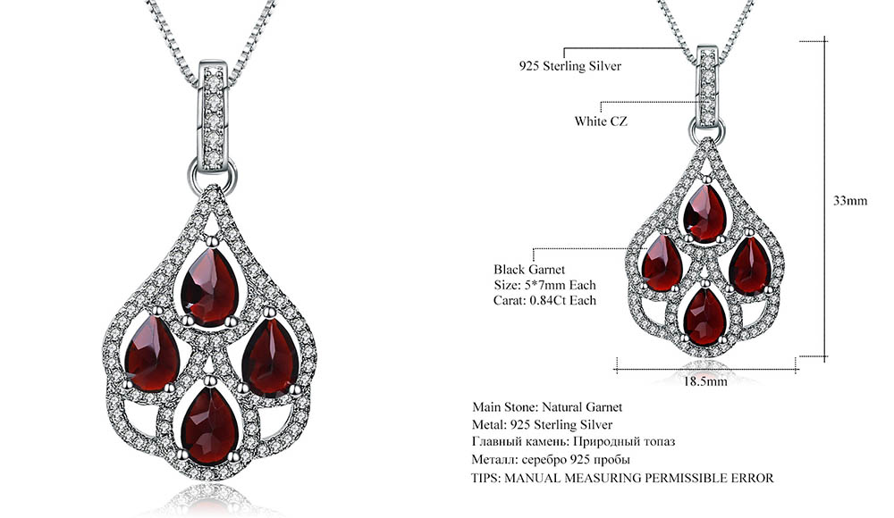 S925 Silver Natural Stone Garnet Treasure Sterling Silver Pendants 6