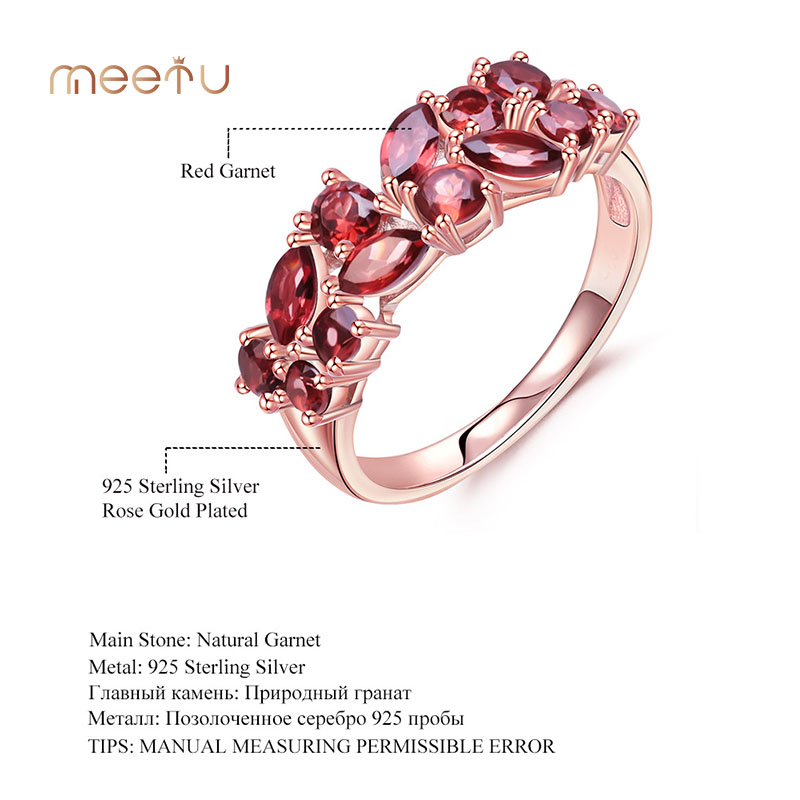 S925 Gümüş Doğal Taş Kırmızı Garnet Hazine Pembe Altın Yüzük 6