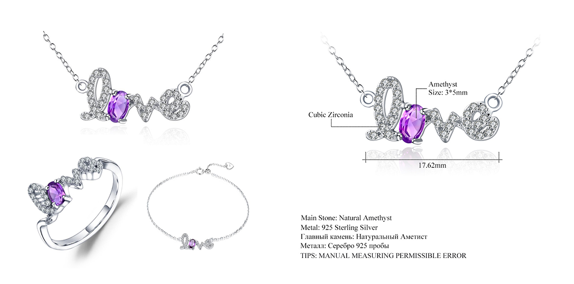 Naszyjnik ze srebra próby 925 z naturalnym ametystem i słowami miłosnymi 6