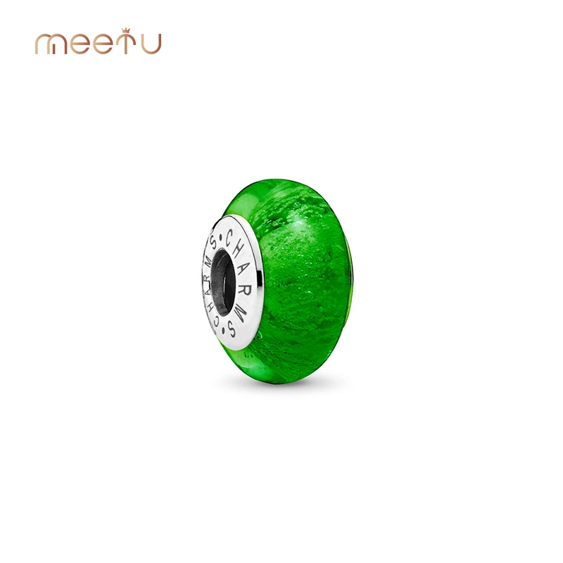 Sterling Silver Charms Emerald Green Texture Lampwork Bead MTSC7373 1