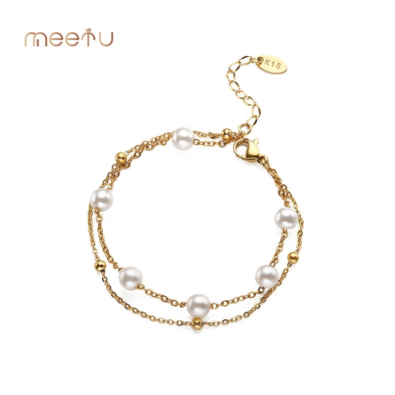 Adjustable Creative Stainless Steel Charm Bracelet With Pearl 1