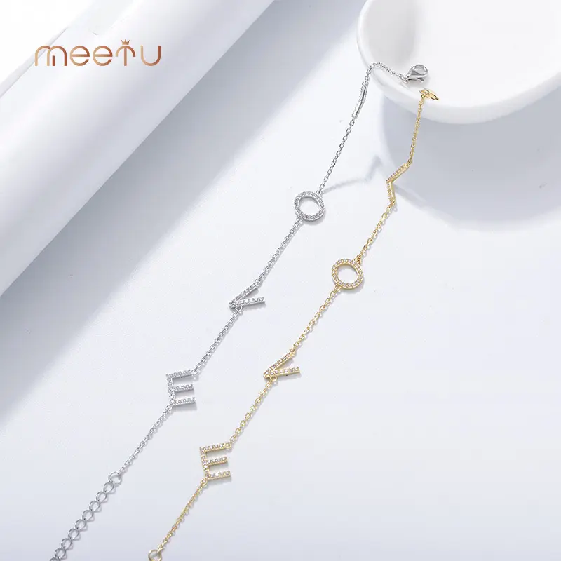 Cute Silver Bracelets Meetu Jewelry Zircon 16+4cm Meetu Jewelry Brand 3