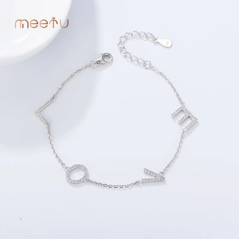 Cute Silver Bracelets Meetu Jewelry Zircon 16+4cm Meetu Jewelry Brand 2