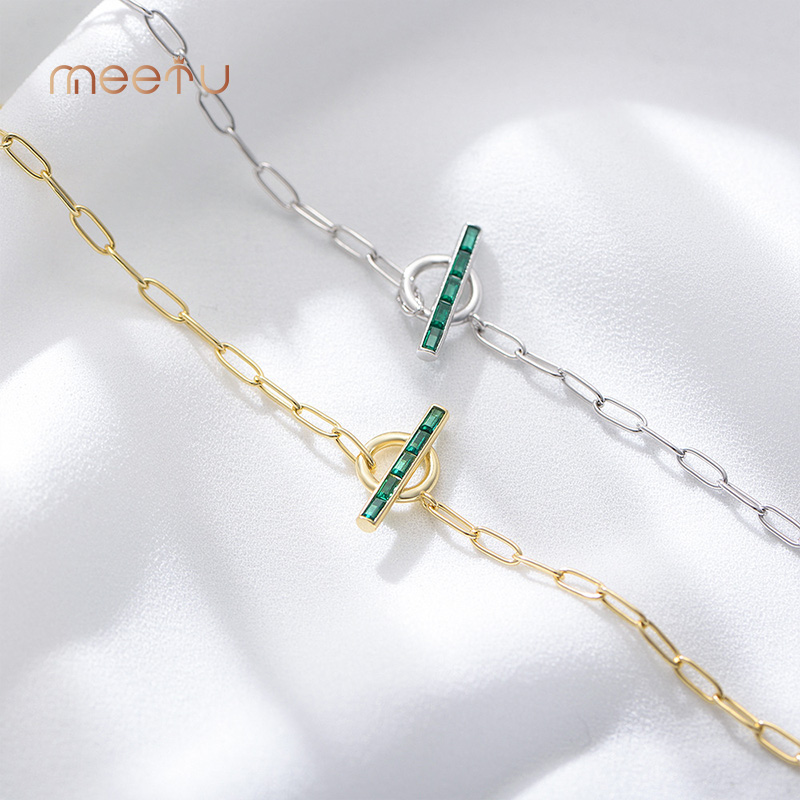 925 Sterling Bracelet Sterling Girtina Dor Bi Rengê Zimrûdê 8