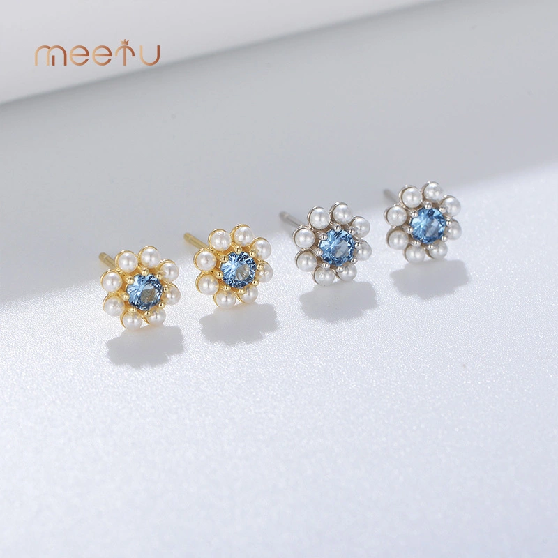Pure Sterling Silver Earrings Blue/ White MTSE4140 4