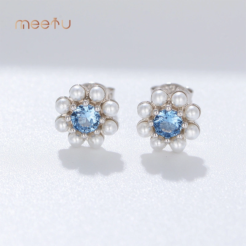 Pure Sterling Silver Earrings Blue/ White MTSE4140 2