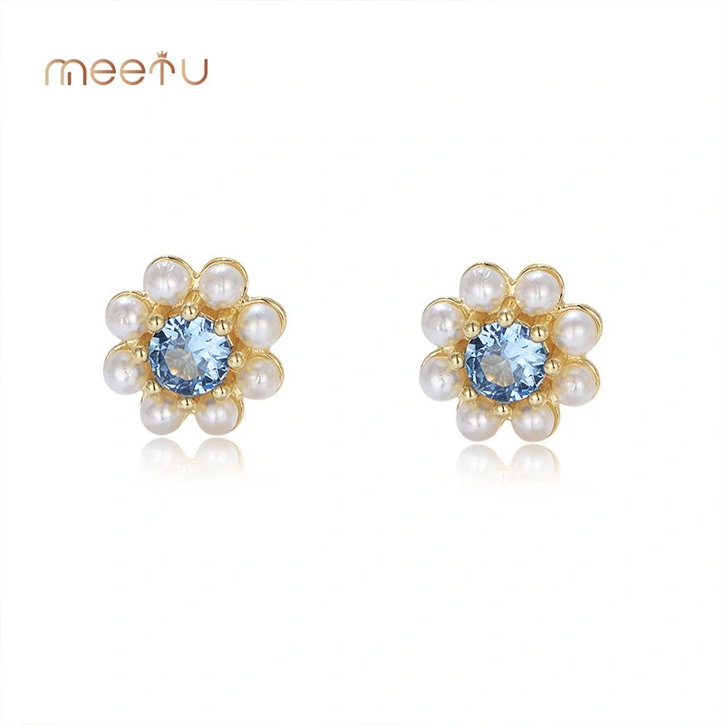 Pure Sterling Silver Earrings Blue/ White MTSE4140 6