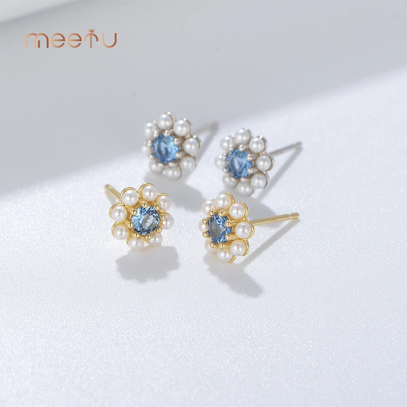 Pure Sterling Silver Earrings Blue/ White MTSE4140 3