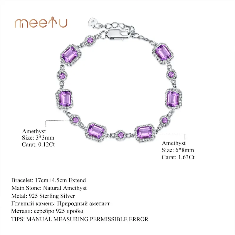 Prong Set Amethyst Meetu Jewelry Brand Solid Silver Bracelets 5