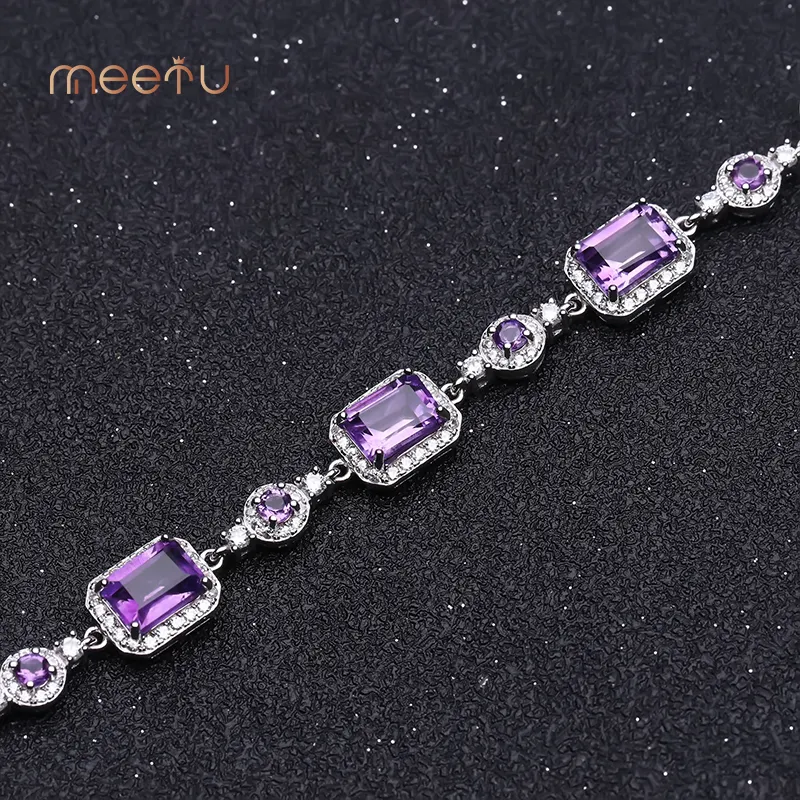 Prong Set Amethyst Meetu Jewelry Brand Solid Silver Bracelets 2