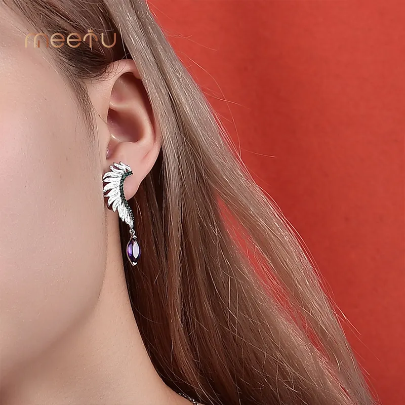 925 Sterling Silver Earrings Studs Blue Guangzhou MTSE4147 Meetu Jewelry Brand Company 3