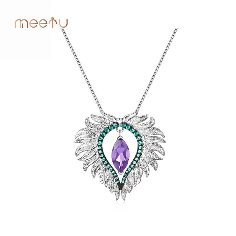 Birth Stone Natural Amethyst Vintage Angel Wing Design Silver Pendants 1