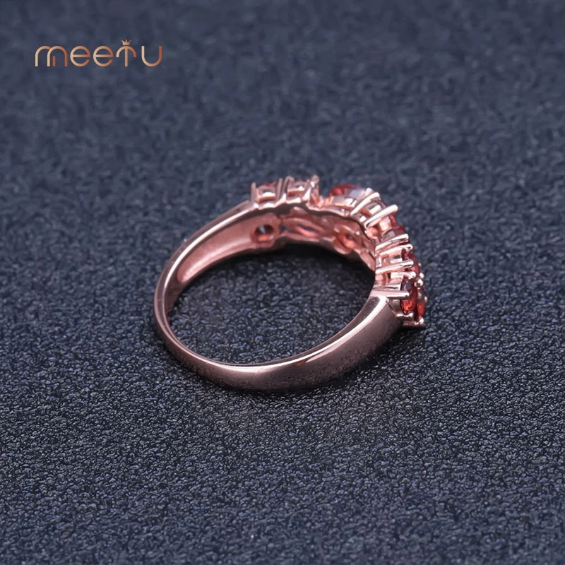 S925 Gümüş Doğal Taş Kırmızı Garnet Hazine Pembe Altın Yüzük 1