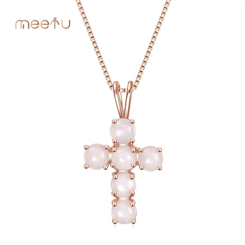 Ekebe Opal Cross eke 925 Sterling olu ọla ọcha Pendanti 1