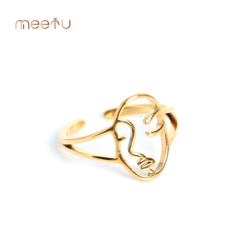 New Face Design Hollow Out With 18k Gold Plated Stainless Steel Ring 1