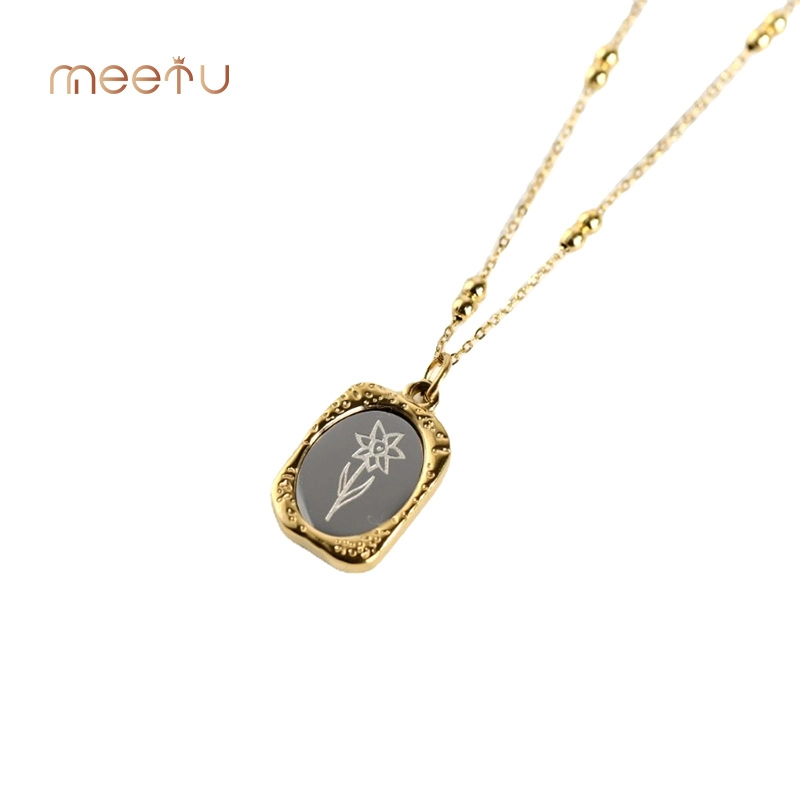 Vintage Magic Mirror With Rose Design 12 Birth Flower Stainless Steel 18k Gold Plated Necklaces 1