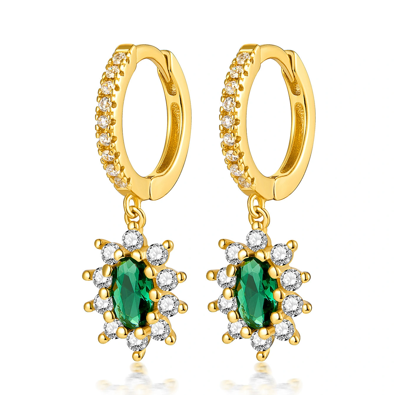 French Retro Style Green Zirconia Earrings – Elegant 925 Silver Women's Set 1