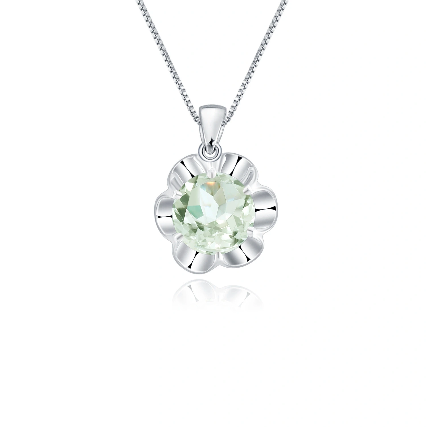 925 Sterling Silver Camellia Pendant with Green Crystal Necklace for Women 1