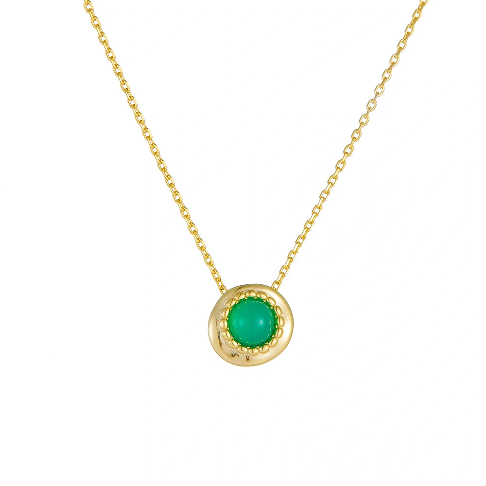 925 Silver Necklace featuring Natural Green Agate 1