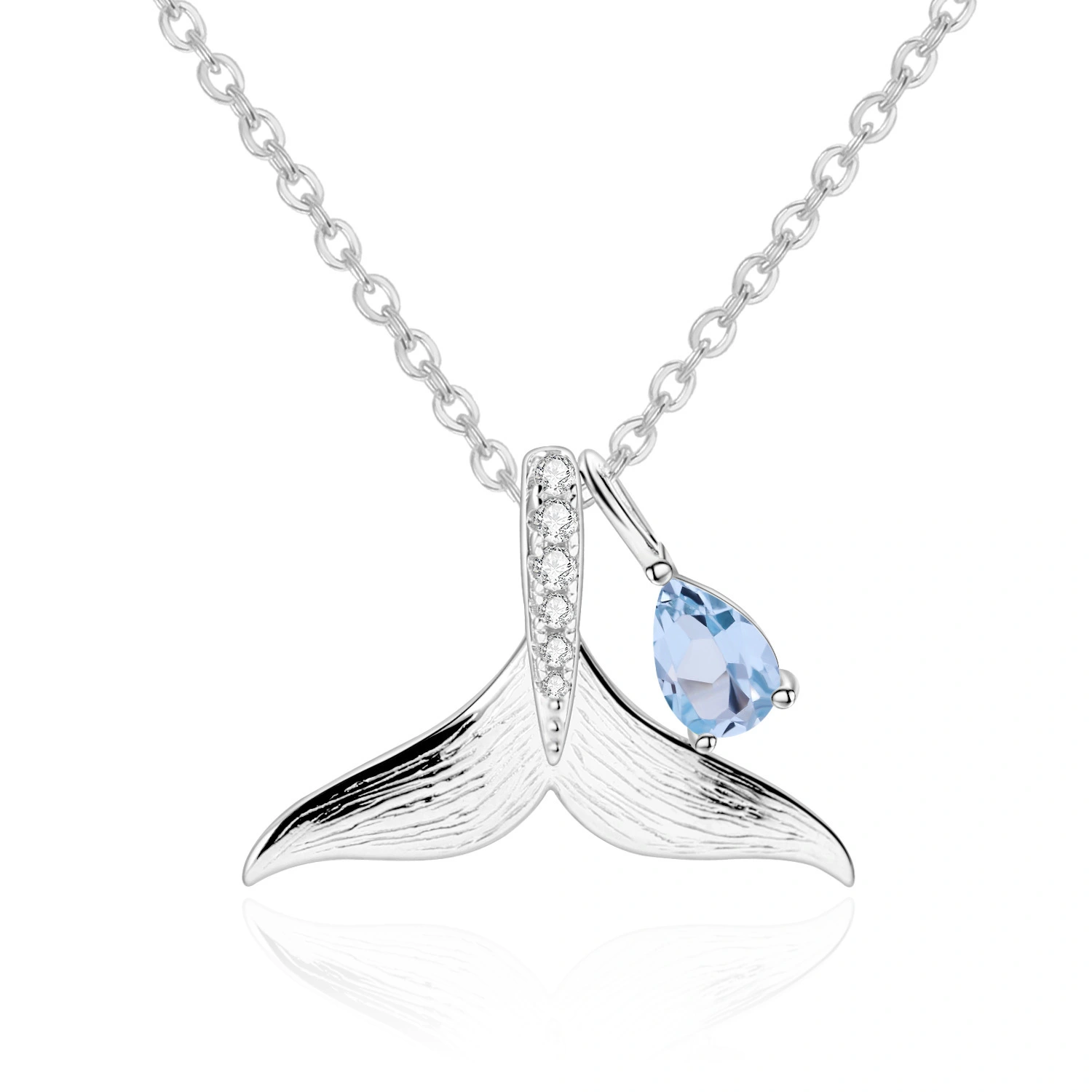 Whale Tail Design 925 Sterling Silver Necklace Pendant with Natural Topaz Stone 1