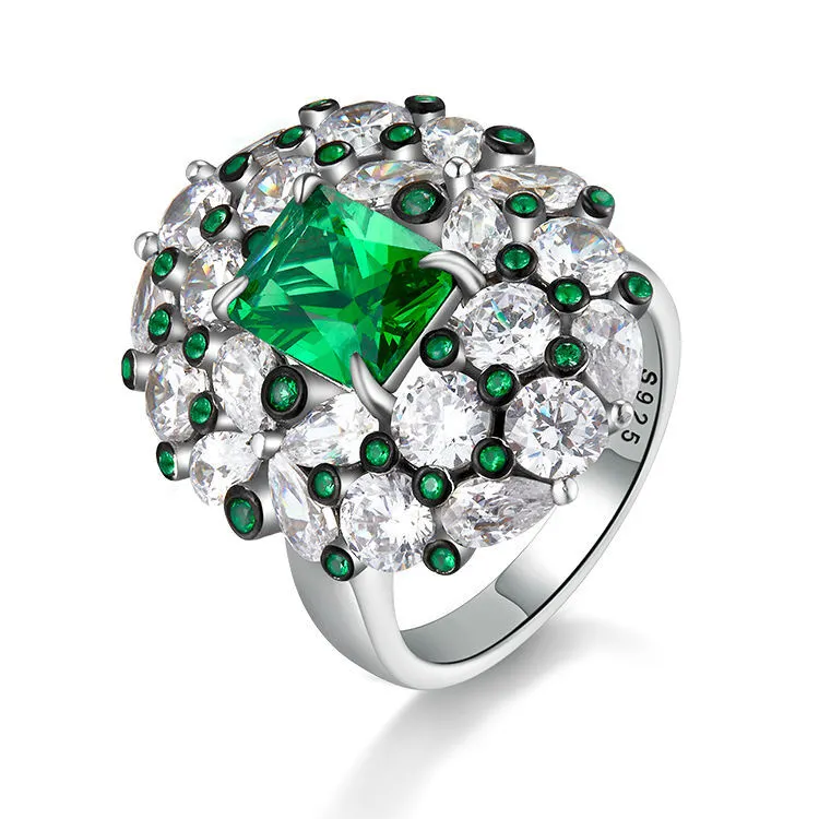 Emerald Green CZ Sterling Silver Ring: Luxurious Gemstone Jewelry 1