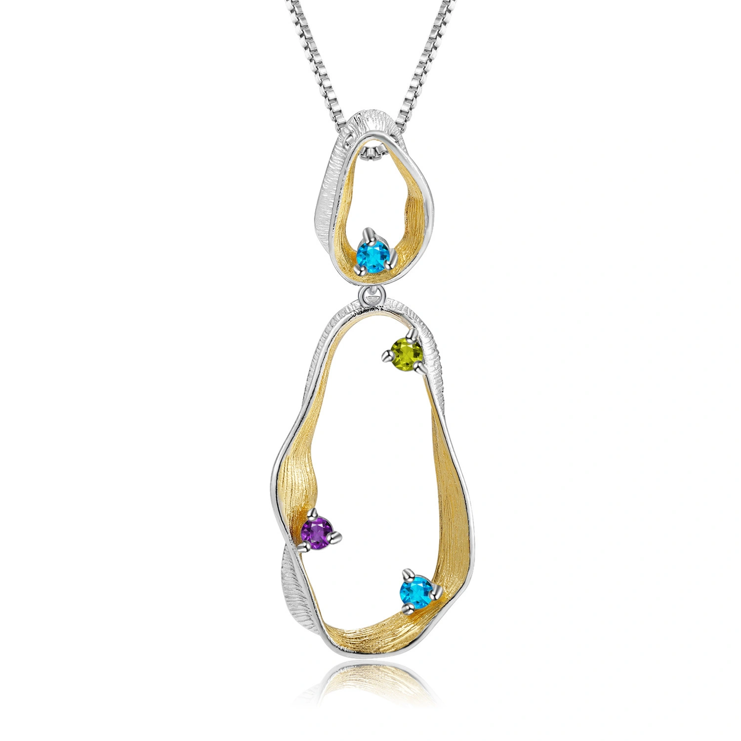 Дизайнер жогорку класстагы асыл таш кулон S925 Sterling Silver Табигый көп түстүү асыл таш мончок 1