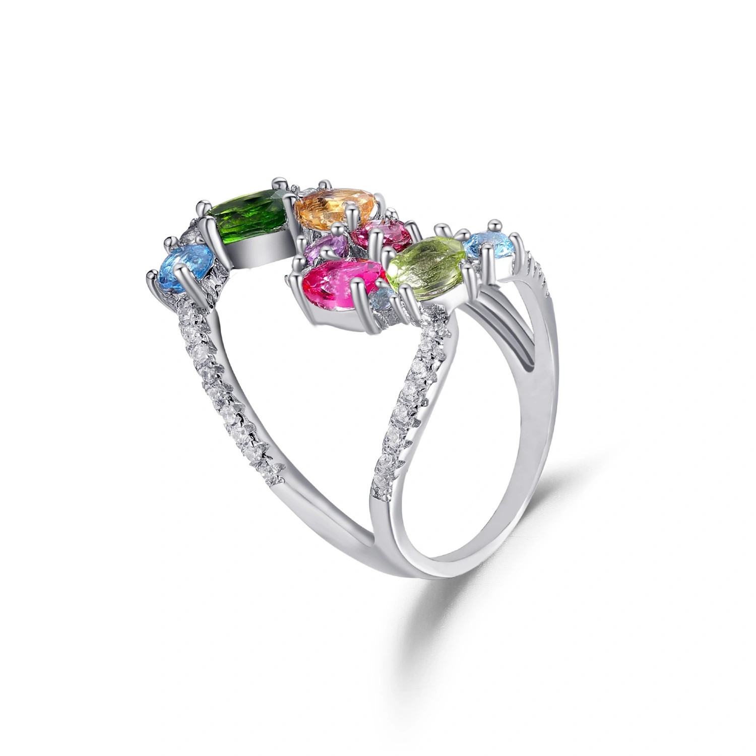 Naturally Colored Gemstone Ring - Unique Irregular Design for Men and Women, S925 Silver with Topaz Stone 1