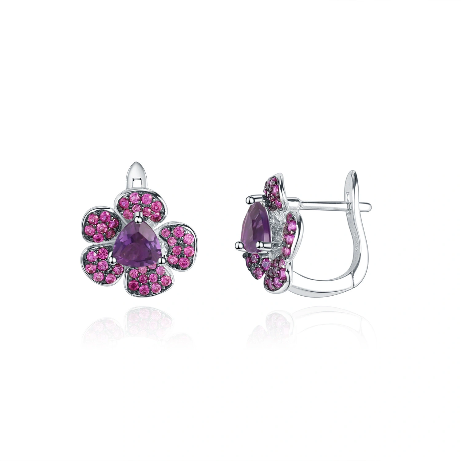 Naturally Floral Designer Gem Earrings - Ins Style Purple Crystal Studs in s925 Silver 1