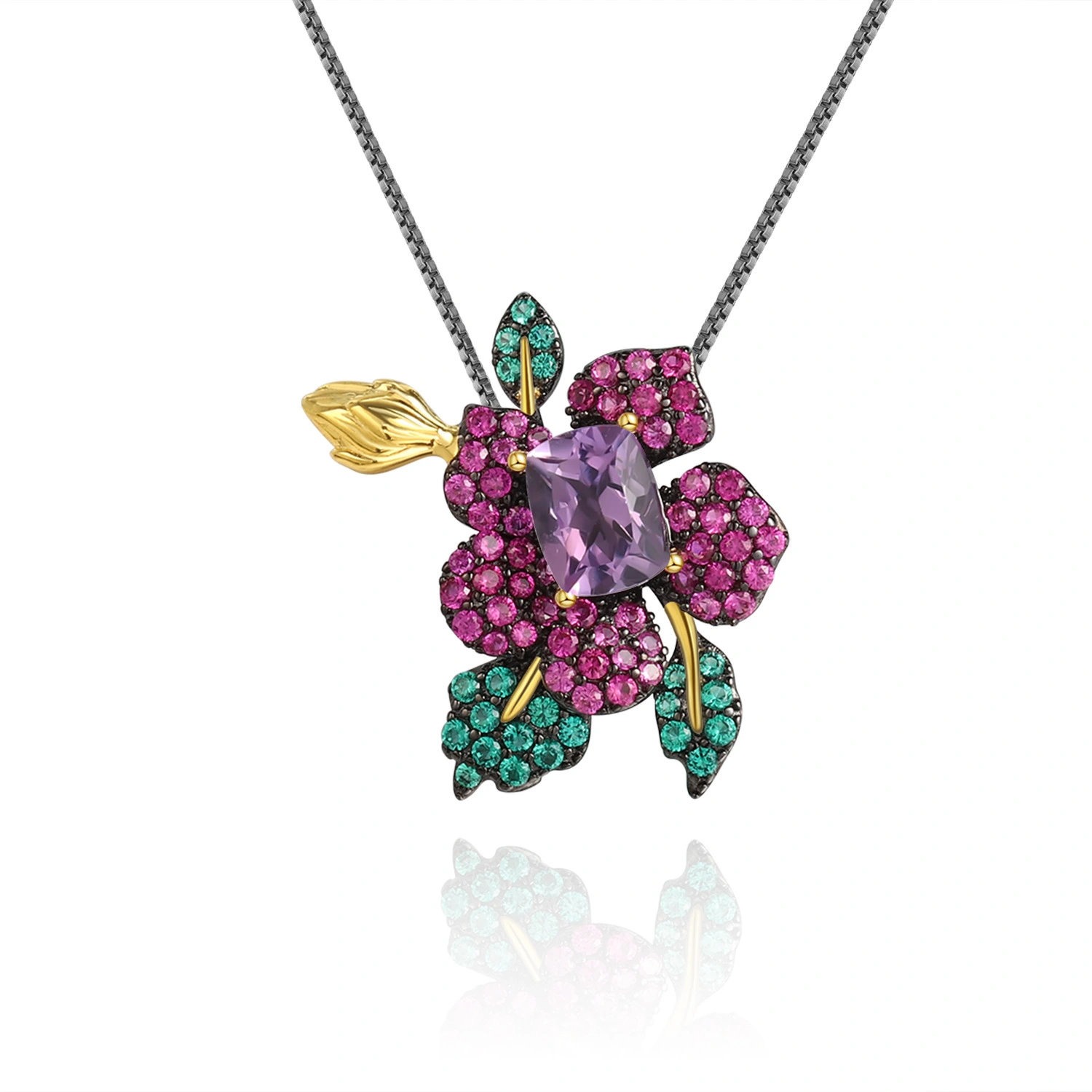 Versatile Designer Natural Yellow Crystal Brooch Pendant - Floral-themed 925 Silver with Colorful Gemstones 1