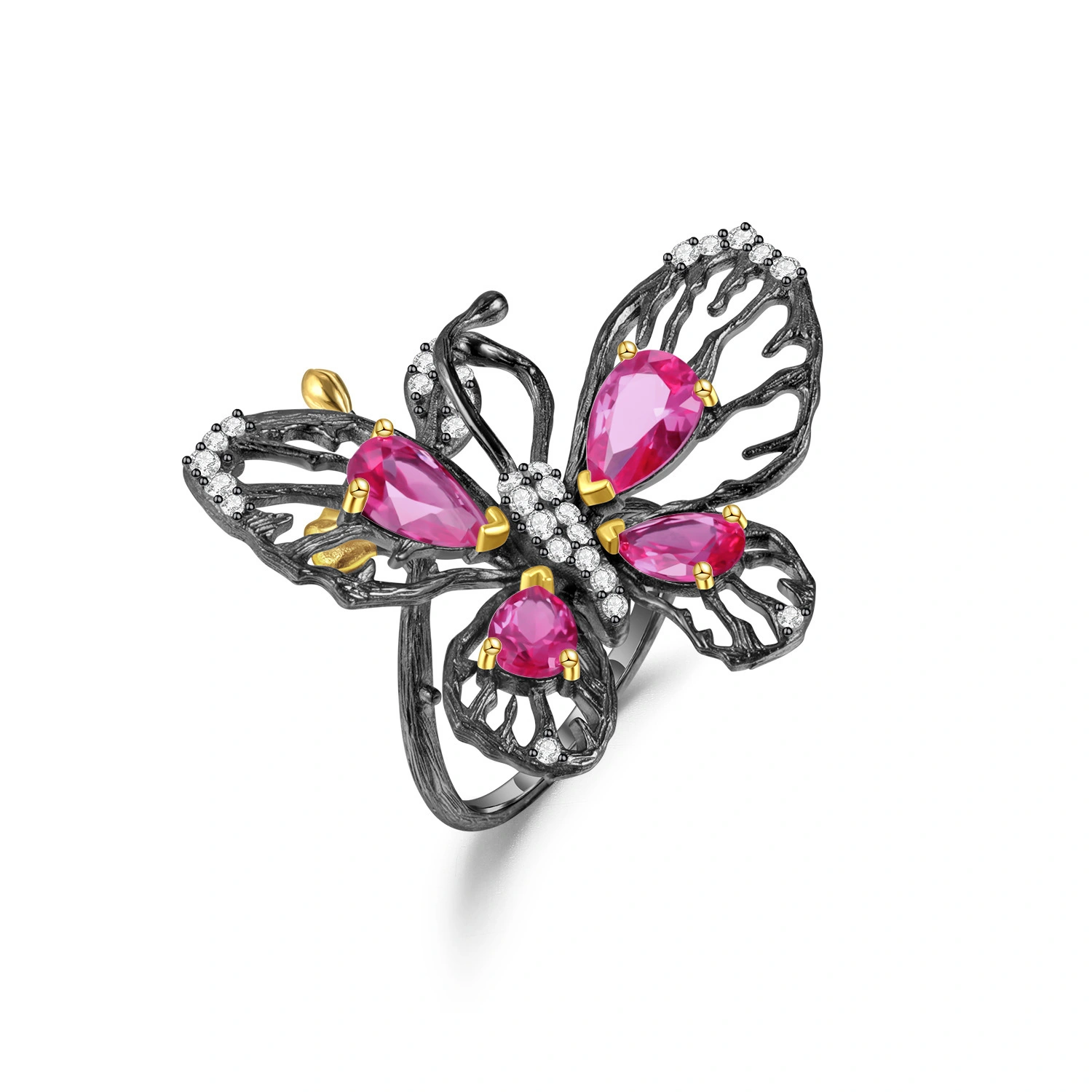 Designer model natural garnet butterfly pendant luxury premium s925 silver natural gemstone ring 1