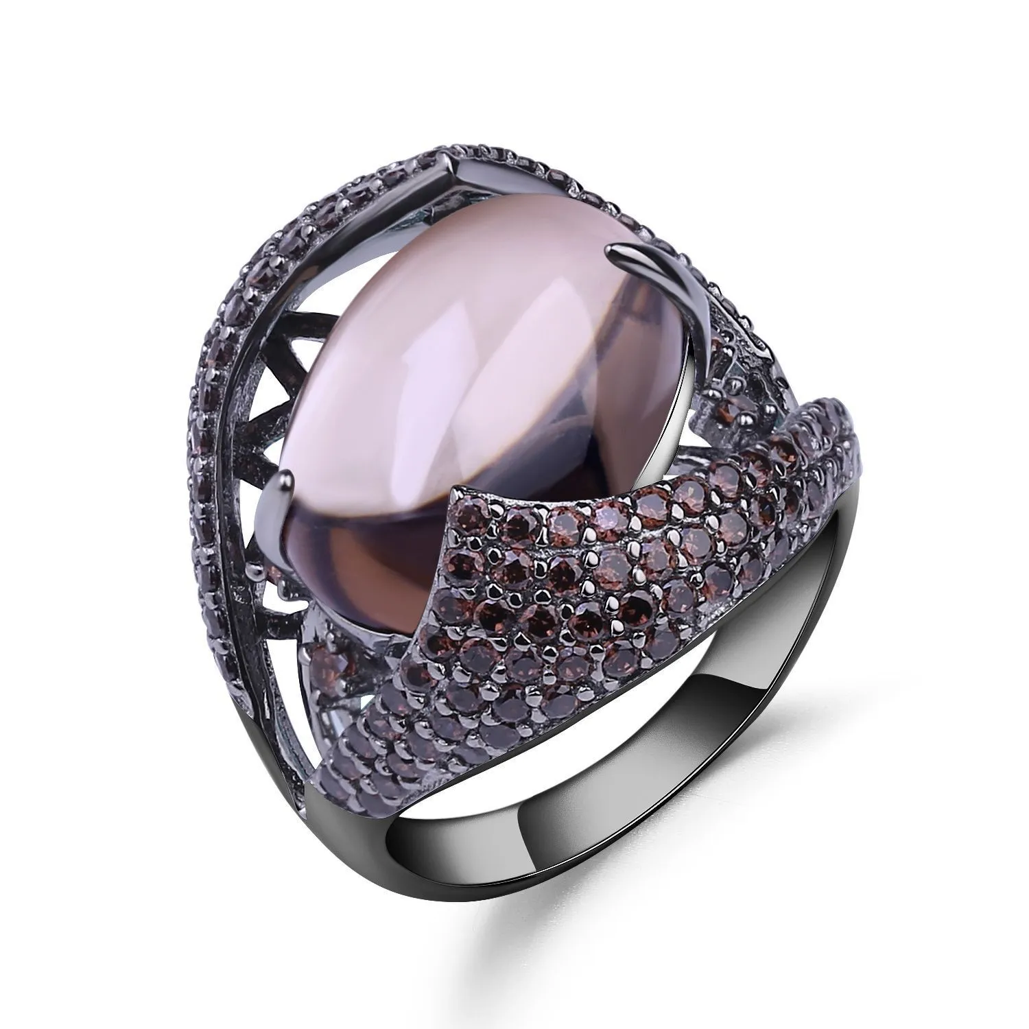 Designer Natural Tea Crystal Ring High-grade retro luxury s925 sterling silver inlaid natural colorful gemstone ring 1