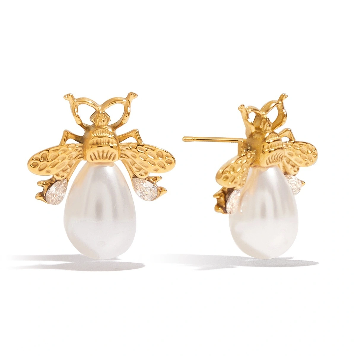 Pendientes de abejas de reunión con sentido de diseño de alta gama de Pearl 1