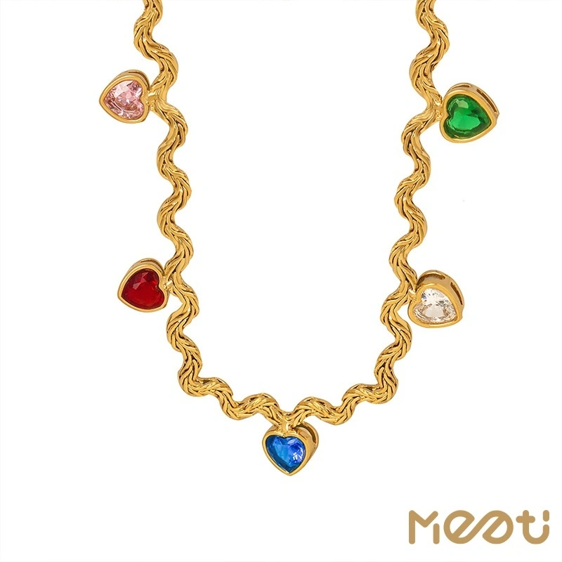 Meetu Lovely Heart Shape Necklace for Women in Stainless Steel 1