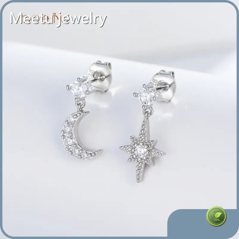Meetu Jewelry Brand Prong Set Zircon Custom Long Silver Earrings 1