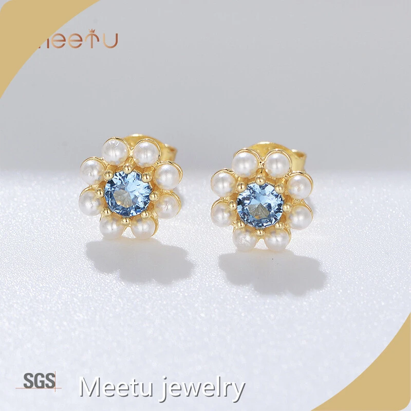 Pure Sterling Silver Earrings Blue/ White MTSE4140 1