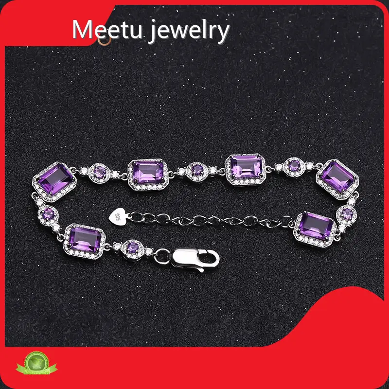 Prong Set Amethyst Meetu Jewelry Brand Solid Silver Bracelets 1