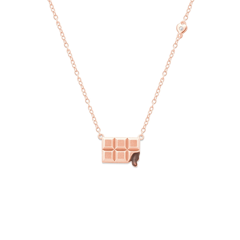 Elegant Silver 925 Necklace with Rose Gold Plating and Enamel Chocolate Pendant 1