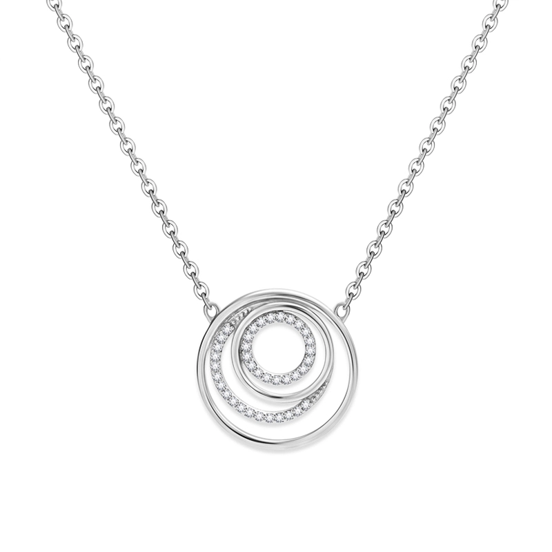 Ladies Circle Cubic Zirconia Silver Necklace  Pendant 1