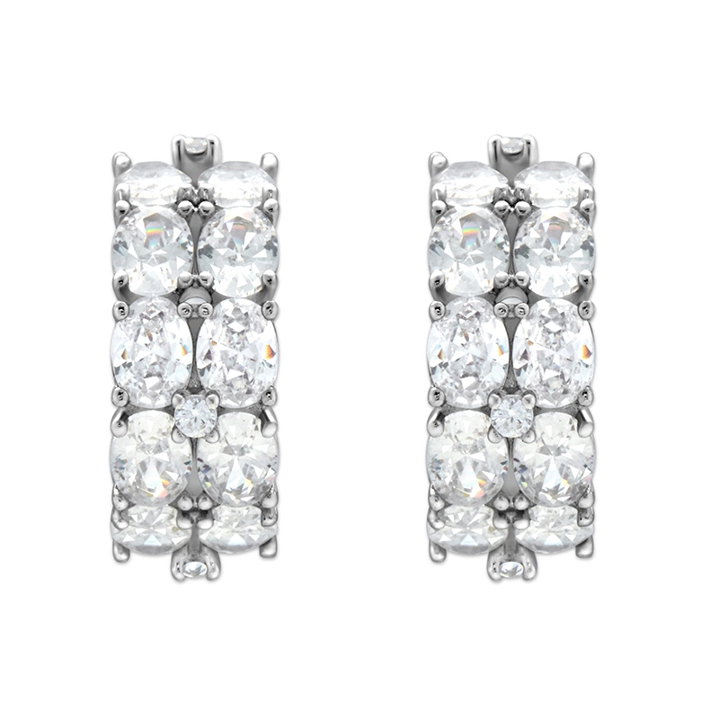 Укмуштуудай Oval Циркония күмүш алкак сөйкөлөрү – 925 Стерлинг күмүш, Кош катар жаркыраган 1