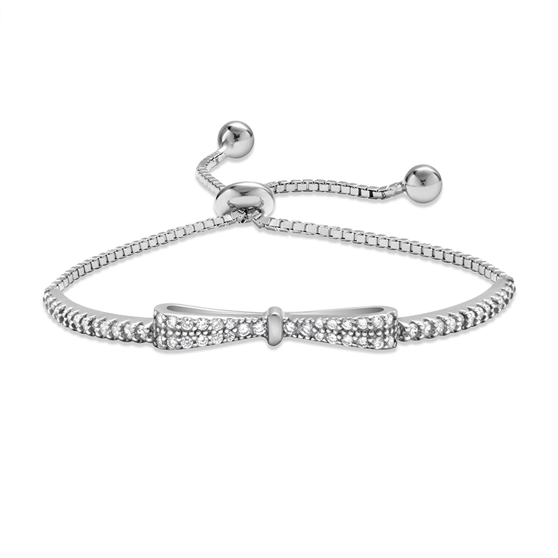 Stunning Adjustable Silver Bow Bracelet with Zircon 1