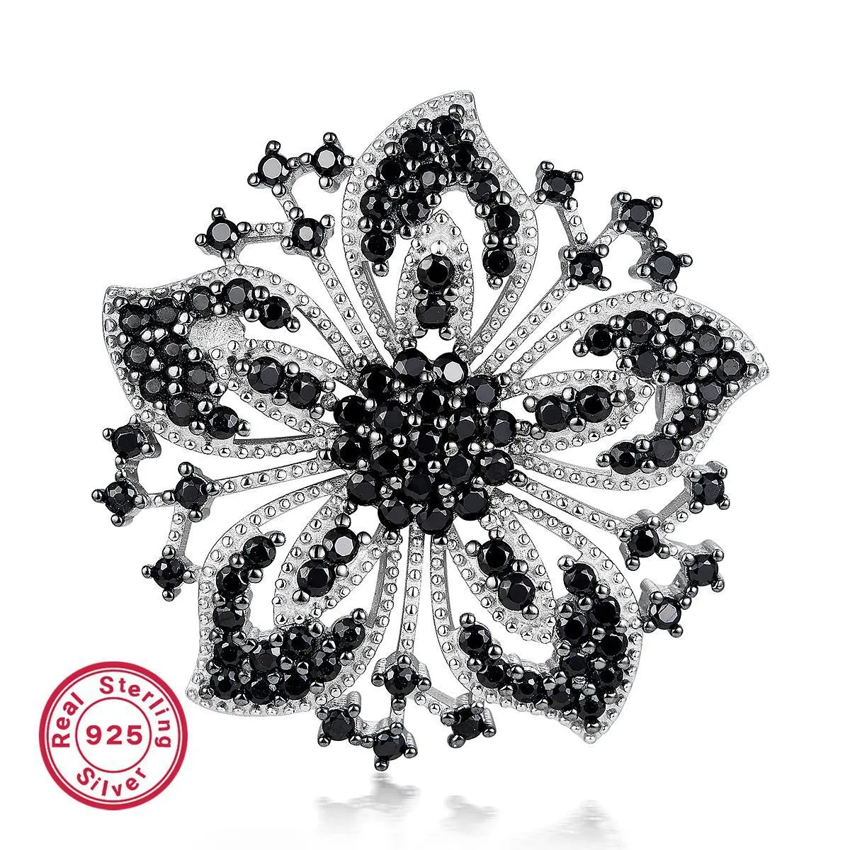 Sparkling Snowflakes Brooch with White and Black Cubic Zircons 1