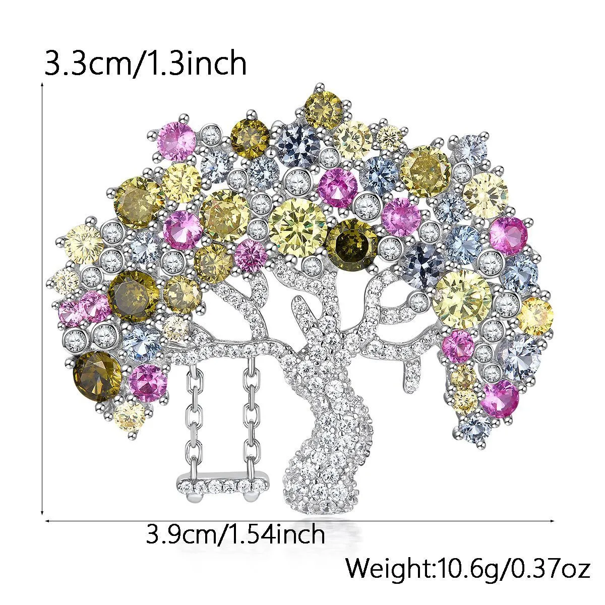 Stunning Sterling Silver Tree Brooch with Multicolor CZ 1