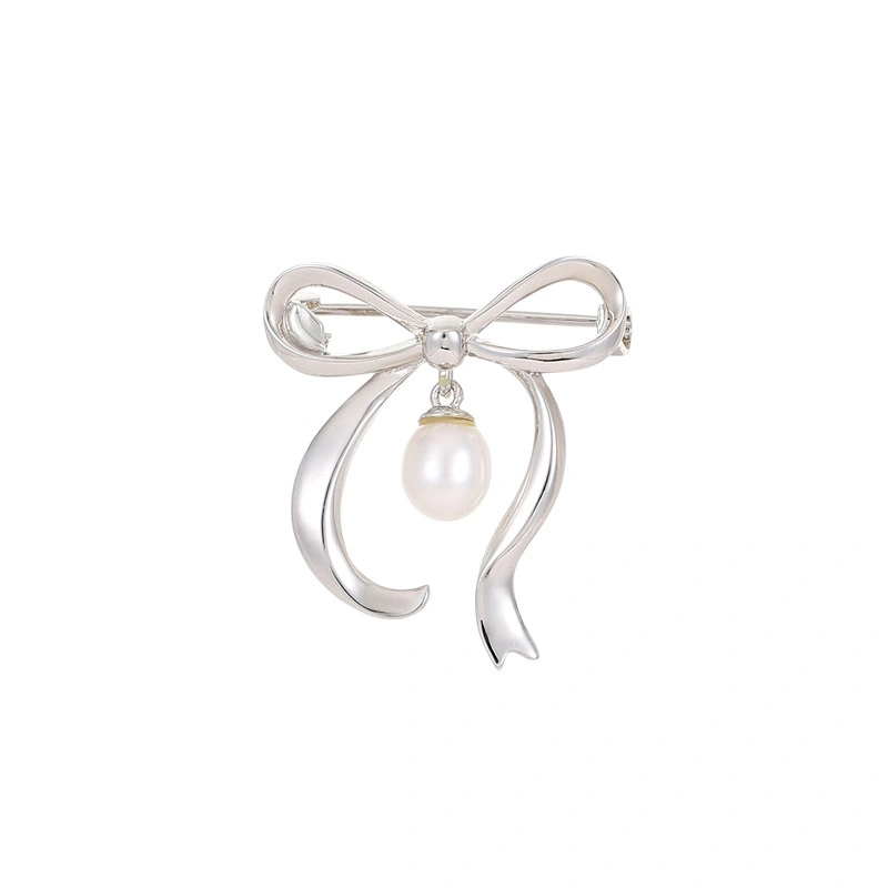 Stunning Sterling Silver Bow Tie Brooch with Pearl - Elegant Accessory 1