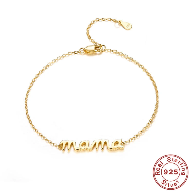 Minimalistic 925 Silver Pendant Bracelet with Shiny Letters - mama 1