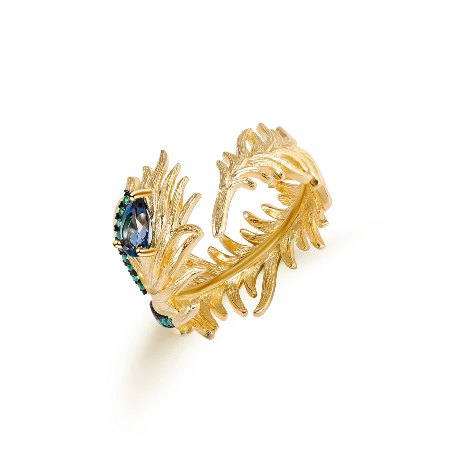 Designer model opening adjustable ring luan bird's plume feather niche design 925 silver natural topaz ring 1