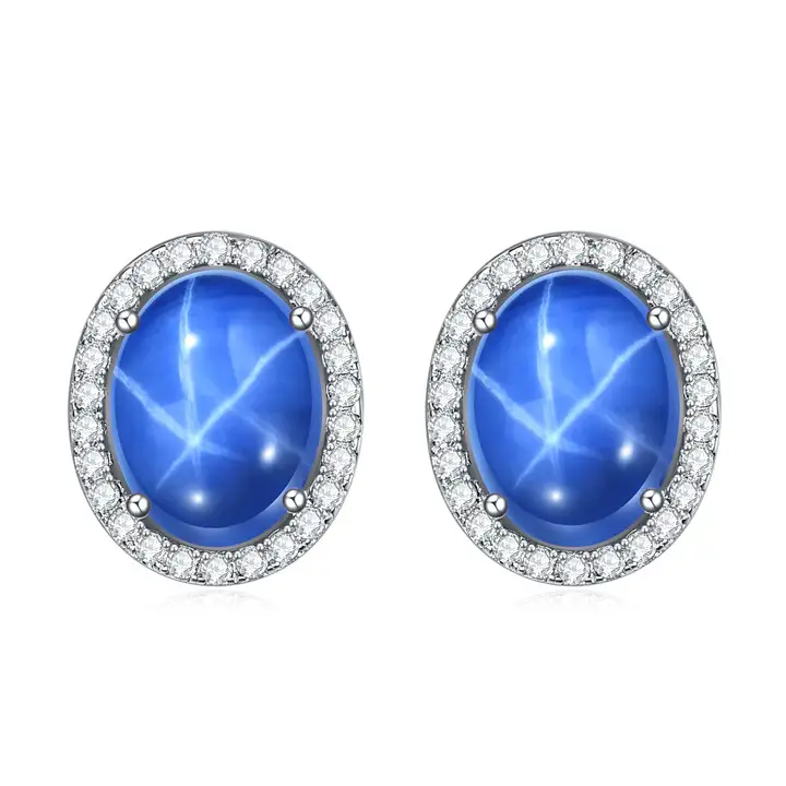 Orecchini a bottone con doppietto di opale blu a goccia, in argento 925 rodiato