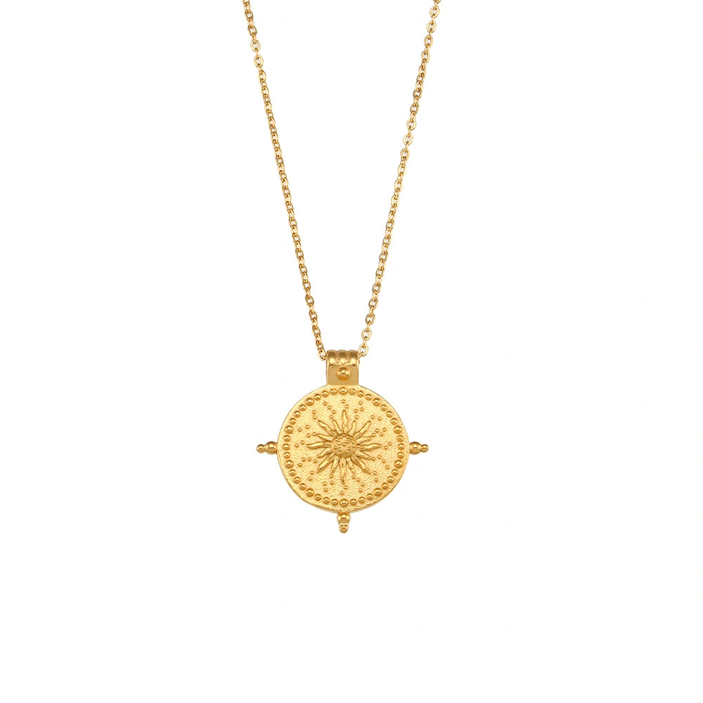 Antique Sun Compass Stainless Steel Necklace Pendant Vintage Jewelry 1